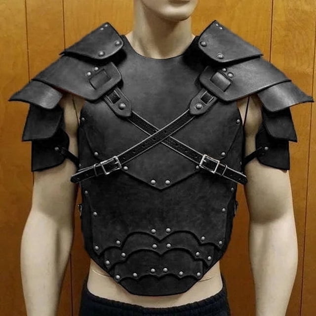 Ropa con correas de hombro de varias piezas con ribete de cuero, vestido de gladiador, corsé con tirantes de hombro de samurái