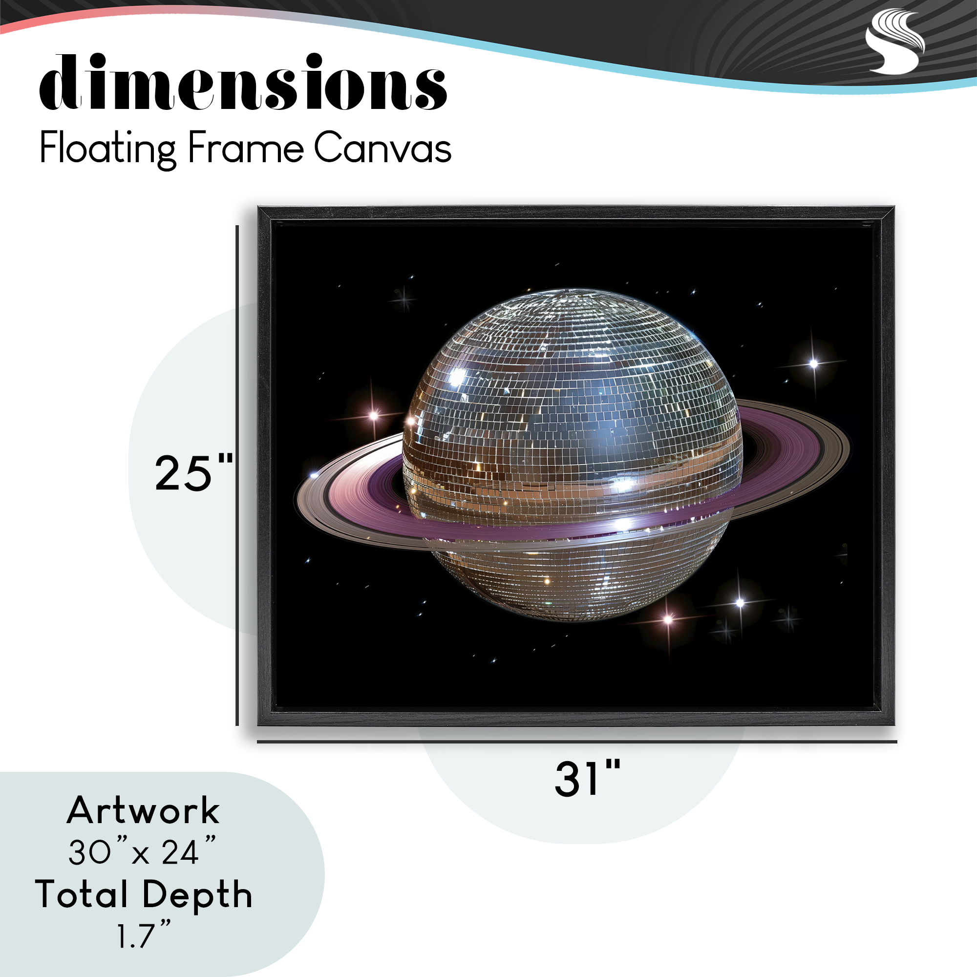 Purple Disco Ball Planet Black Framed Floater Canvas Wall Art, design by Decent Exposures