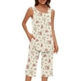 thumbnail image 5 of Elvqul Pajamas for Women 2PC Sleepwear Pink Cropped Sleeveless Tops and Capris Pajamas Set, 5 of 7