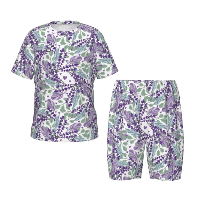 Balery Lavender Flowers Conjunto de Pijama Infantil de Manga Corta con Estampado – Ropa de Dormir de Algodón Suave-4X-Large