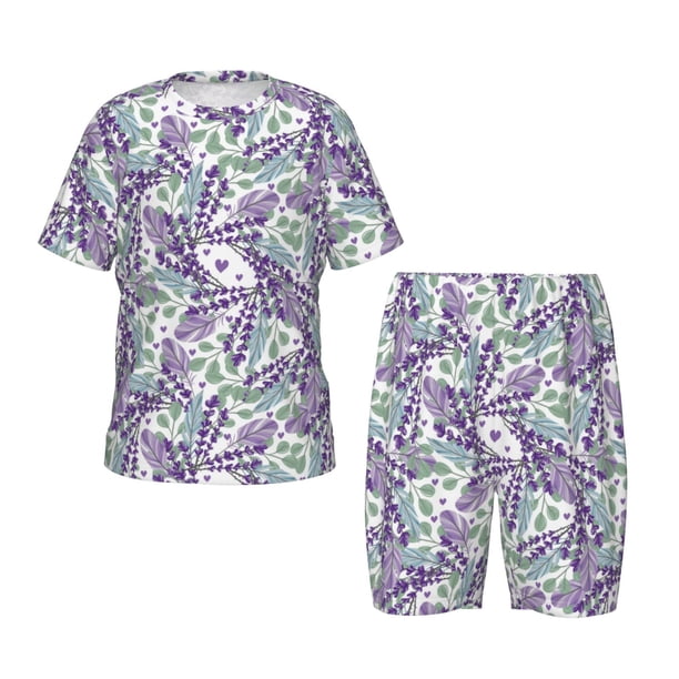 Balery Lavender Flowers Conjunto de Pijama Infantil de Manga Corta con Estampado – Ropa de Dormir de Algodón Suave-4X-Large