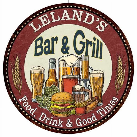 LELAND'S Bar and Grill 14" Round Metal Sign Kitchen Wall Decor 100140020312