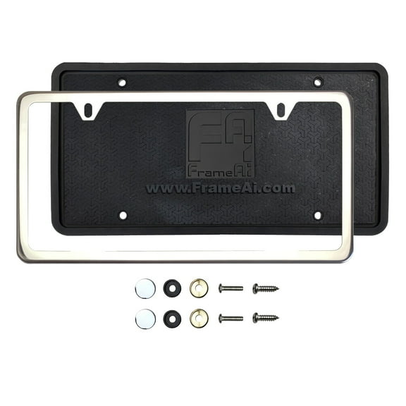 KA Depot Silicone Back Guard Two Holes Slim License Plate Holder Chrome Polish Mirror License Plate Frame T304 Stainless Steel Metal Screw Caps