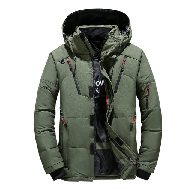 RKSTN Puffer Jacket Men Winter Warm Thick Solid Color Casual Down Jacket Hooded Detachable Windproof Multi-pocket Zipper Jacket