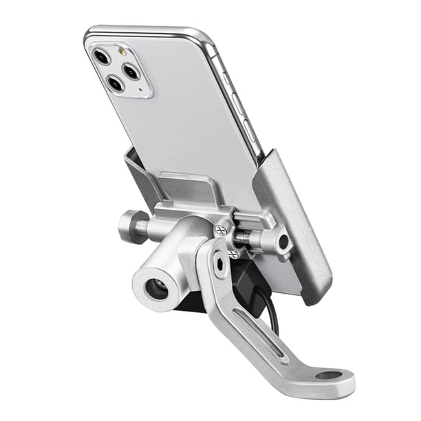 Soporte para teléfono Soporte para teléfono de motocicleta Aleación de aluminio Soporte giratorio para teléfono móvil, Plata, Espejo, Recargable Advancent EL001665-07B