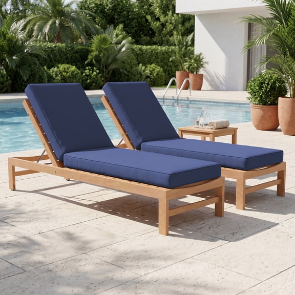 BaPiPro Navy Blue 2 Pack 72x21 Inch All-Weather Waterproof Outdoor Chaise Lounge Cushions, High-Density Foam Patio Pads with Detachable Zipper Covers & Non-Slip Ties for Pool Garden Backyard