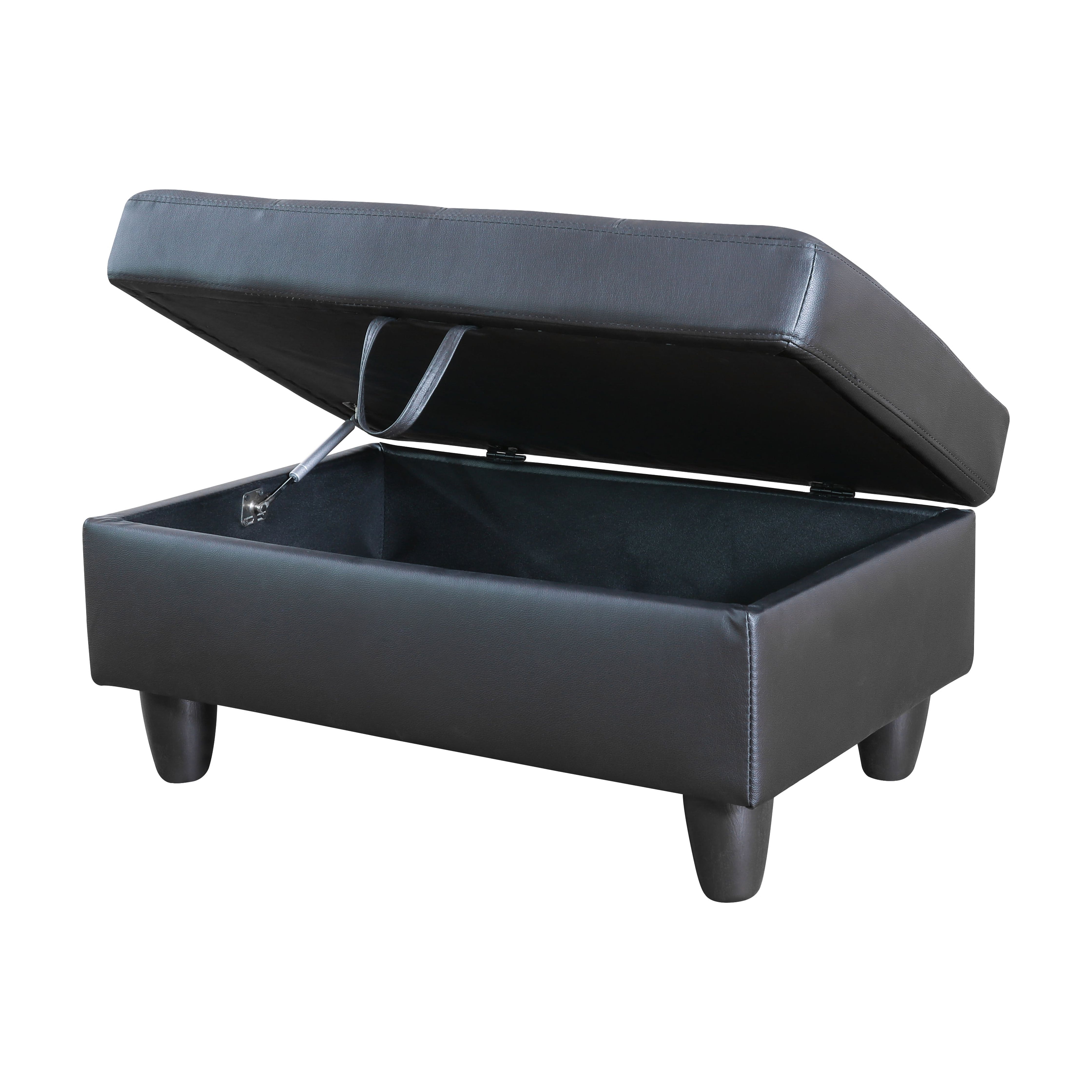 MAYEERTY Faux Leather Ottoman with Storage for Modular Sectional Sofa, Black