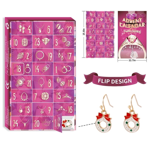 Calendario de Adviento de Joyería para Mujer 2024 Navidad, Pulsera, Collar, Anillo y Pendientes de Moda, Cuenta Regresiva de 24 Días Festivos, Regalo Sorpresa de Navidad para Esposa, Hija, Mamá y