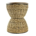 thumbnail image 6 of DecMode Rattan Handmade Woven Stool with Wood Tabletop and Black Frame, Brown, 6 of 8
