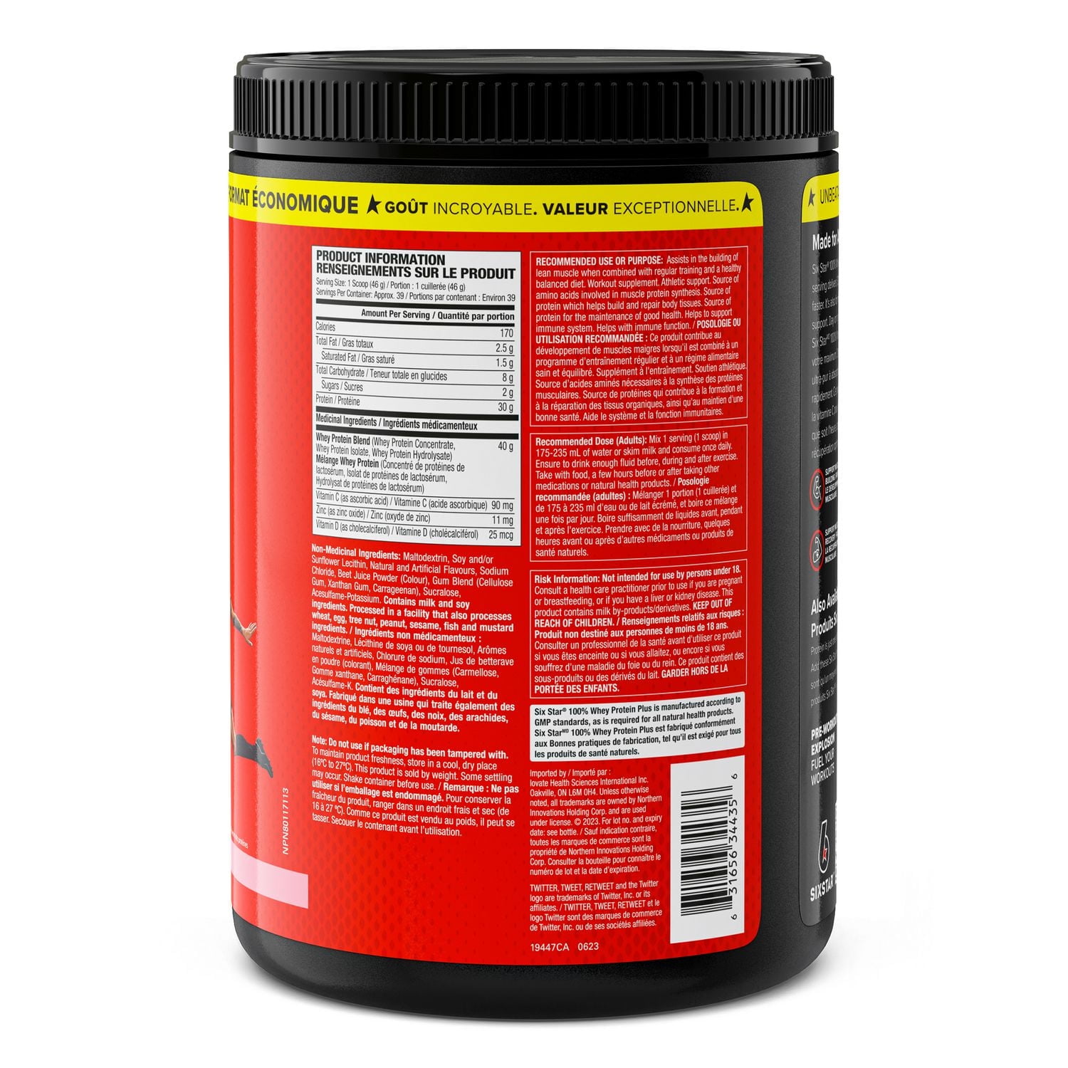 Six Star 100% Whey Protein Plus, Whey Protein Powder, Whey Protein Isolate & Peptides, Lean Protein Powder for Muscle Gain, Whey Isolate Protein Shake, Strawberry, 4 lbs, 1.81 kg
