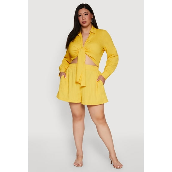 Womens Plus Size Chic High Waisted Textured Knit Shorts