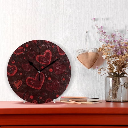 10 Quartz Indoor Wall Clock Silent Mechanism - Rustic Red Polka Dot Hearts