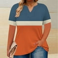thumbnail image 2 of CFLVAEK Womens Plus Size T Shirts Loose Fit V Neck T Shirt Casual Summer Short Sleeve Tshirt Fashion Clolor Block Graphic Tees Orange XXXXXL, 2 of 6