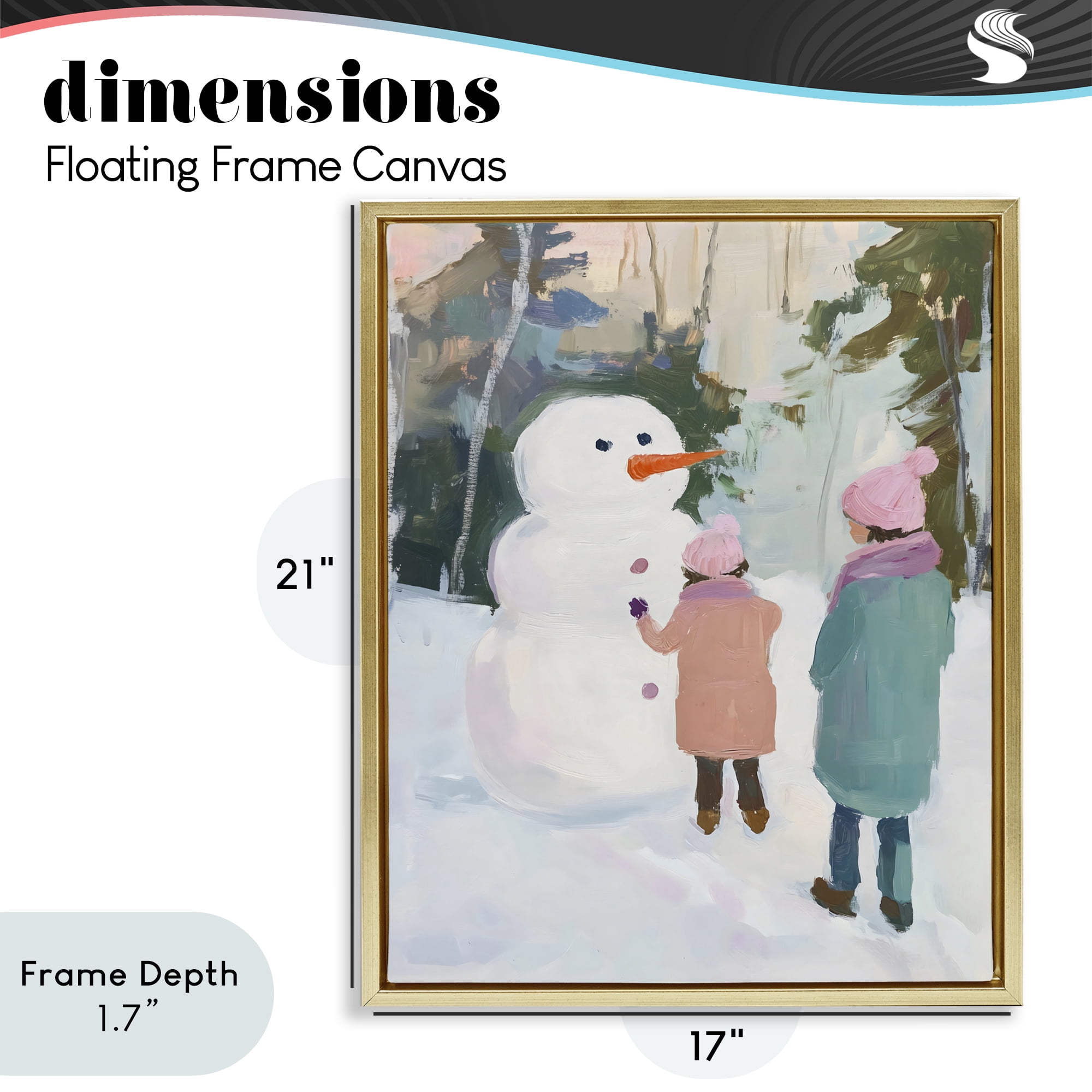Stupell Industries Two Girls With Snowman Gold Framed Floater Canvas Wall Art, design by The Prints Vibe