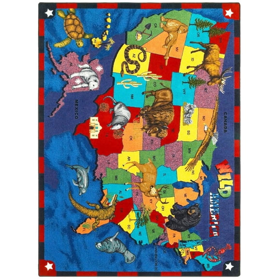 Joy Carpets Kid Essentials Wild America 7'8" x 10'9" Area Rug in Color Multi