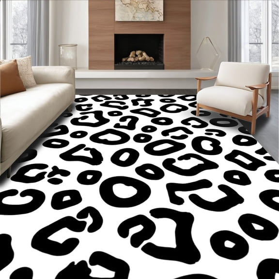 ODIKA 4'x6' Machine Washable Non-Slip Area Rug, Inspired Interlocking Spotted with Rustic Charm High Traffic Rug, Black, 298530