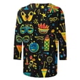 thumbnail image 4 of UPPADA 3/4 Femmes T-Shirts à Manches Mardi Gras Yall T-Shirts à Imprimé Floral Col Rond Blouse à devant Plissé Hauts d'Été Décontractés Chandail à Enfiler Haut Mode Fête Défilé Hauts Femmes Hauts à Manches 3/4 Liquidation, 4 of 5