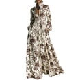 thumbnail image 6 of Navy Floral Print High-Collar Long Sleeve Shirt Dress With Button Front And Pockets, 6 of 8