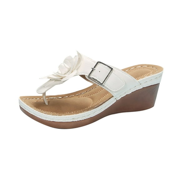LOVZFMLL Sandals for Women Platform Wedges Summer Dressy Flip Flops Comfortable Footwear Casual Walking Slip On Thong White 6