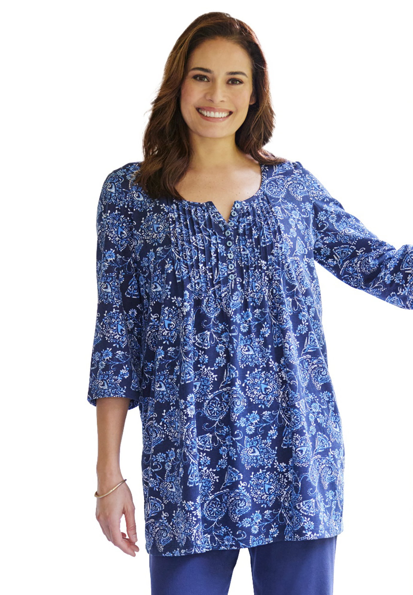 Woman Within Women's Plus Size 7-Day Three-Quarter Sleeve Pintucked ...