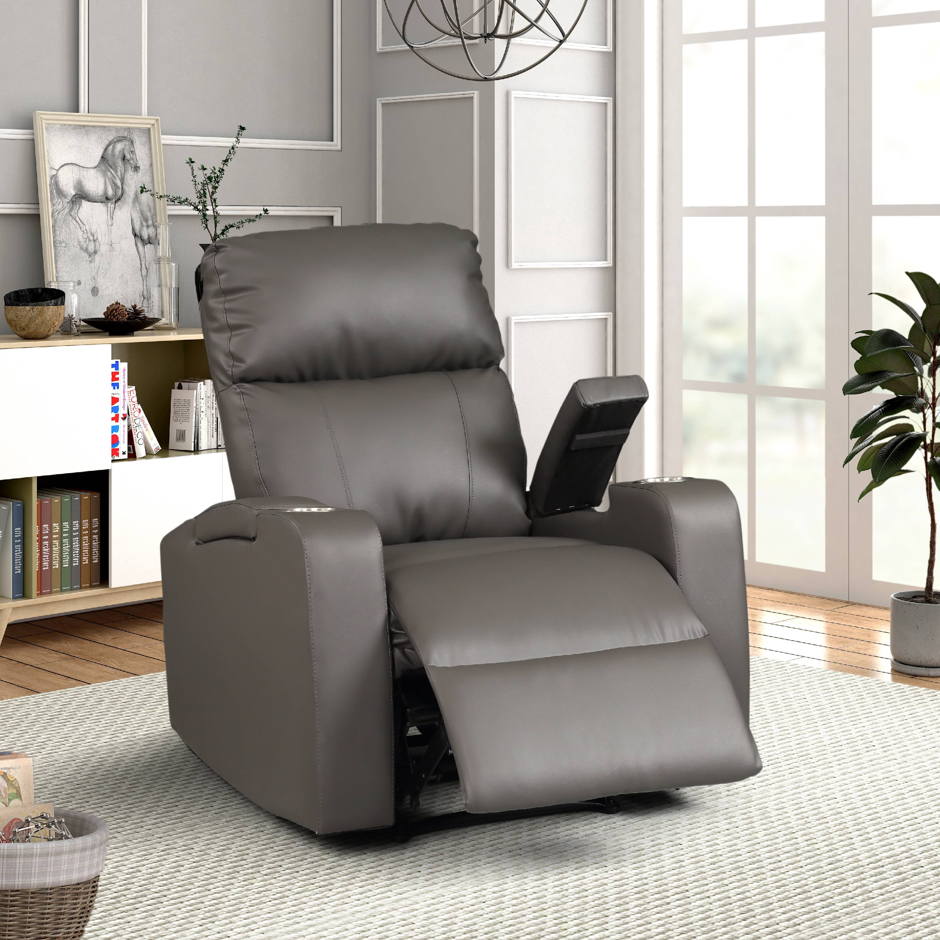 Modern Terry Collection, Upholstered Faux Leather with Electric Power Recliner Chair, Grey