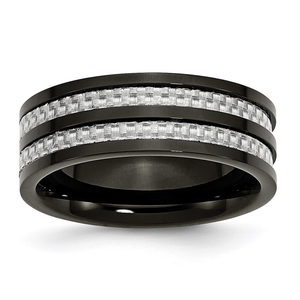 Titanium 8mm Black IP-plated with Carbon Fiber Inlay Polished Band Size 13.5 Length Width 8 Titanium 8mm Black IP-plated with Carbon Fiber Inlay Polished Band Size 13.5 Length Width 8