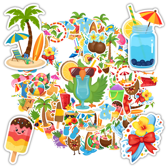 35pcs-50pcs Hawaiian Stickers Tropical Summer Stickers Fun Beach Decals for Laptops Suitcase Phone