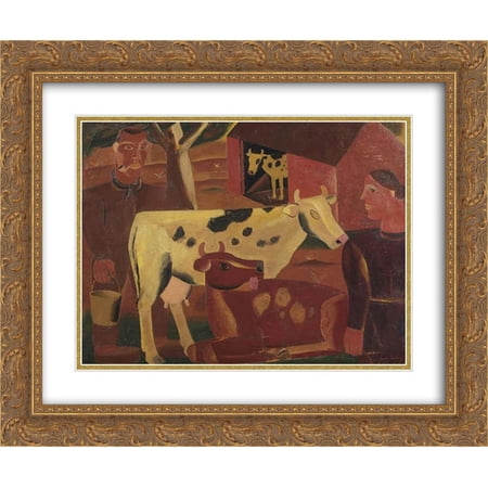 Gustave de Smet 2x Matted 24x20 Gold Ornate Framed Art Print 'La vie du ferme'