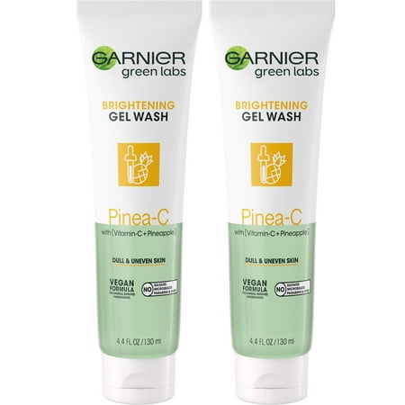 Garnier SkinActive Green Labs Pinea-C Brightening Gel Washable Cleanser with Vitamin C and Pineapple for Dull and Uneven Skin  2 Count Packaging May Vary