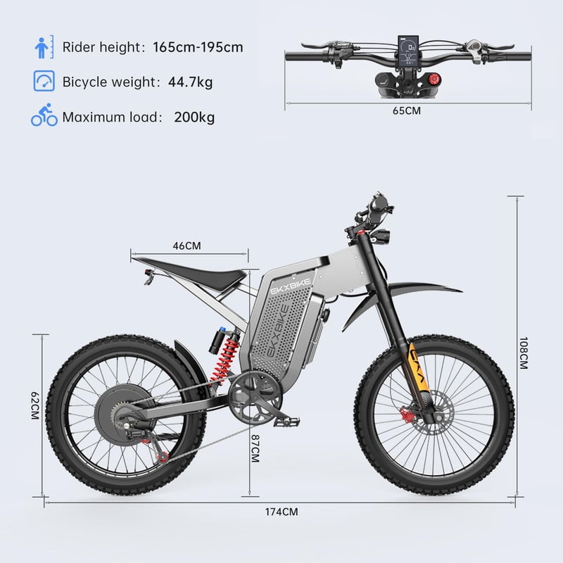 EKXBIKE X21 Max E Bicycles For Adults,6000W Peak Motor,45MPH,1800Wh Removable Battery,19" Tires,Full Suspension