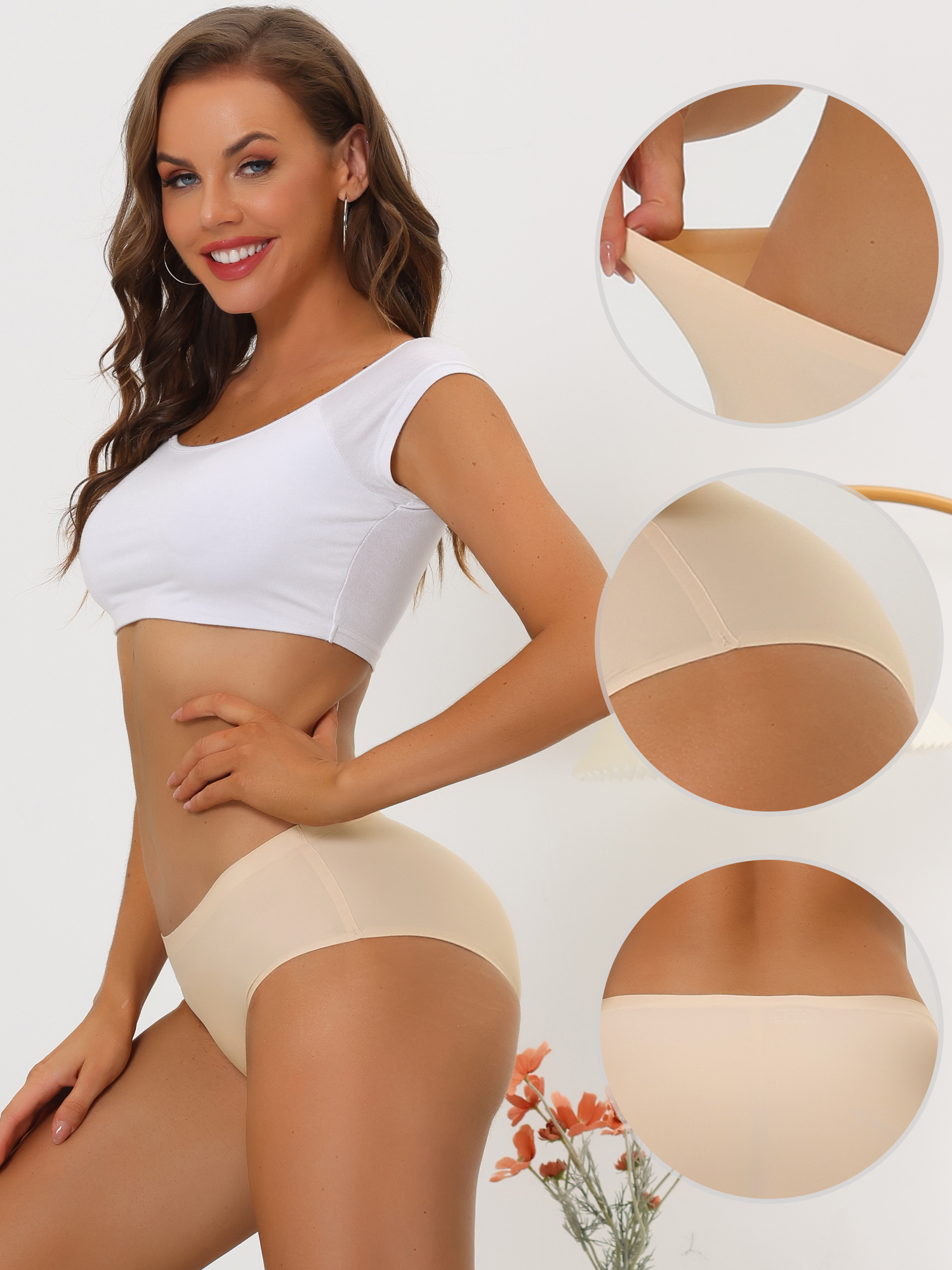 DARING DIVA Women's No Show Elastic Waist Brief Panties Breathable M Beige