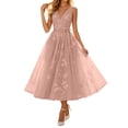thumbnail image 2 of EliteGoogv Womens Cocktail Dresses Sleeveless V Neck Midi Dresses For Women Belted Waist Flowy Fit Summer Dresses Evening Party Dresses Pink, 2 of 5