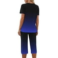 thumbnail image 6 of Feancey Cozy Pajama Sets for Women 2 Piece Loungewear Trendy Gradient Print Lounge Set Short Sleeve V Neck Tops and Capri Pant Sleepwear Two Piece Blue L, 6 of 9
