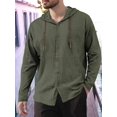 thumbnail image 4 of Mens Hooded Tshirt Solid Color Casual Long Sleeve Top Comfortable Streetwear Pullover Army Green XXL, 4 of 5
