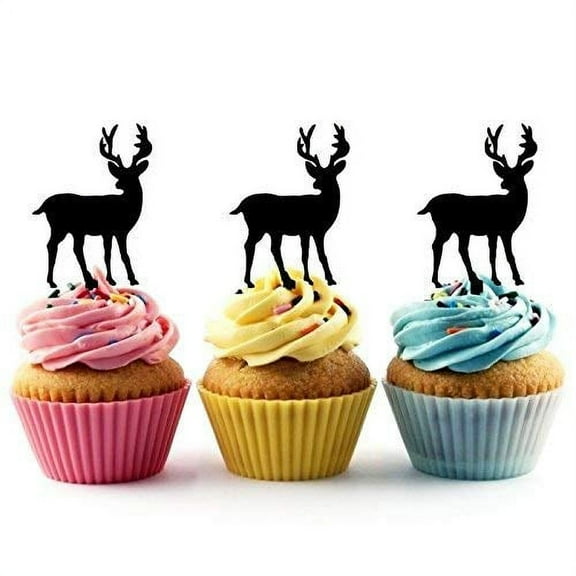 Stag Deer Silhouette Acrylic Cupcake Toppers 12 PCS
