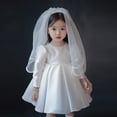 thumbnail image 2 of Vestido de niña de manga larga blanco Vestido de princesa para niña de un año Vestido de satén para presentadora de espectáculo, 2 of 5