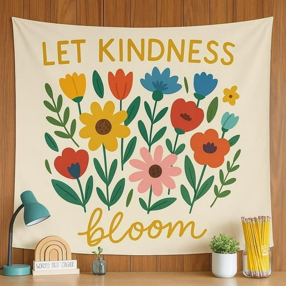 ViciArt Let Kindness Bloom Tapestry, 30x340 in, Multicolor Polyester Wall Hanging, Inspirational Classroom & Teacher Decor