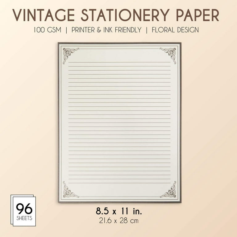 48 Sheets Vintage Lined Paper with Antique Border Design, Aged Stationery  for Writing Letters, Invitations (8.5 x 11 In) 