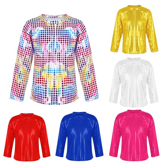Girls Clothes Size 10 12 Girls Long Sleeve T Shirts Toddler Boys Girls Glitter Sequin Party Carnival Top, Cute Casual Kids Pullover School Clothes For Girls