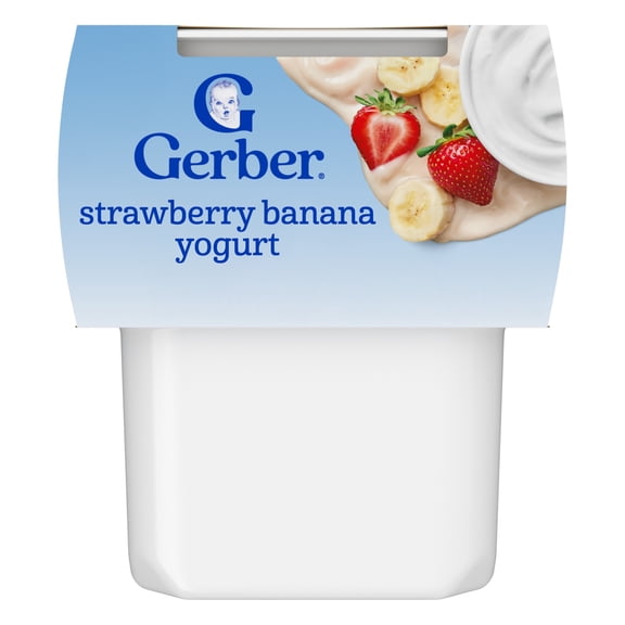 Gerber Yogurt Blends Stage 3 Baby Snacks Banana Strawberry, 4 oz Tubs (Pack of 2)