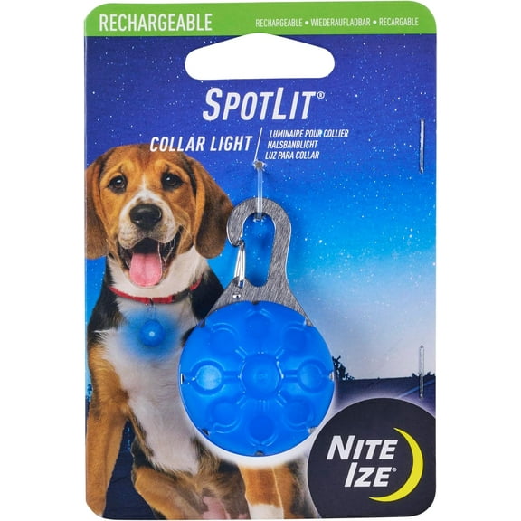 Nite Ize SpotLit Rechargeable Saftey Collar Carabiner Light for Dogs Blue Color