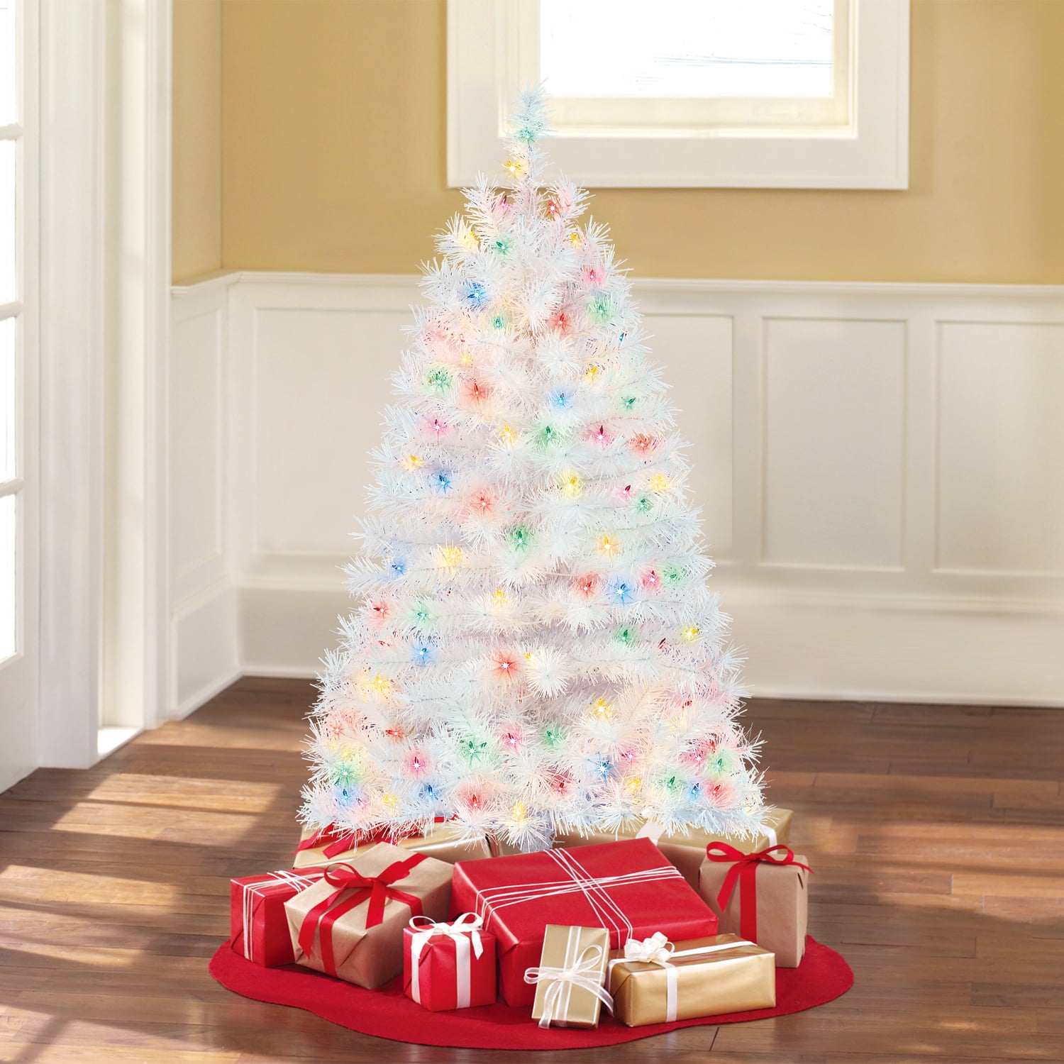 Holiday Time PreLit 4' Indiana Spruce White Artificial Christmas Tree, MultiLights