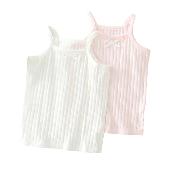 yillto 2 Pack Girls Cotton Tank Top Soft Cami Scoop Neck Undershirts Solid Color Sleeveless Tee for Toddler Girl