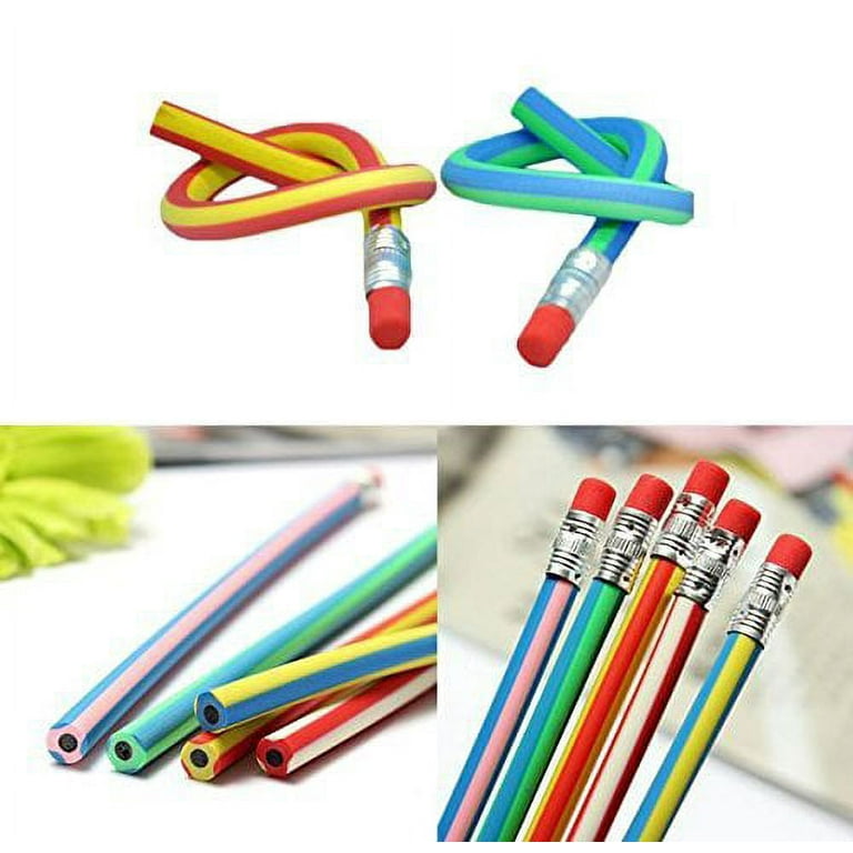20 PCS Colorful Flexible Soft Pencil,7.6 inches Striped Magic Bendy Pencil  with Eraser,Bendable Pencil for Children and Students,Classroom Gifts,Back  to School Supplies （random color） 