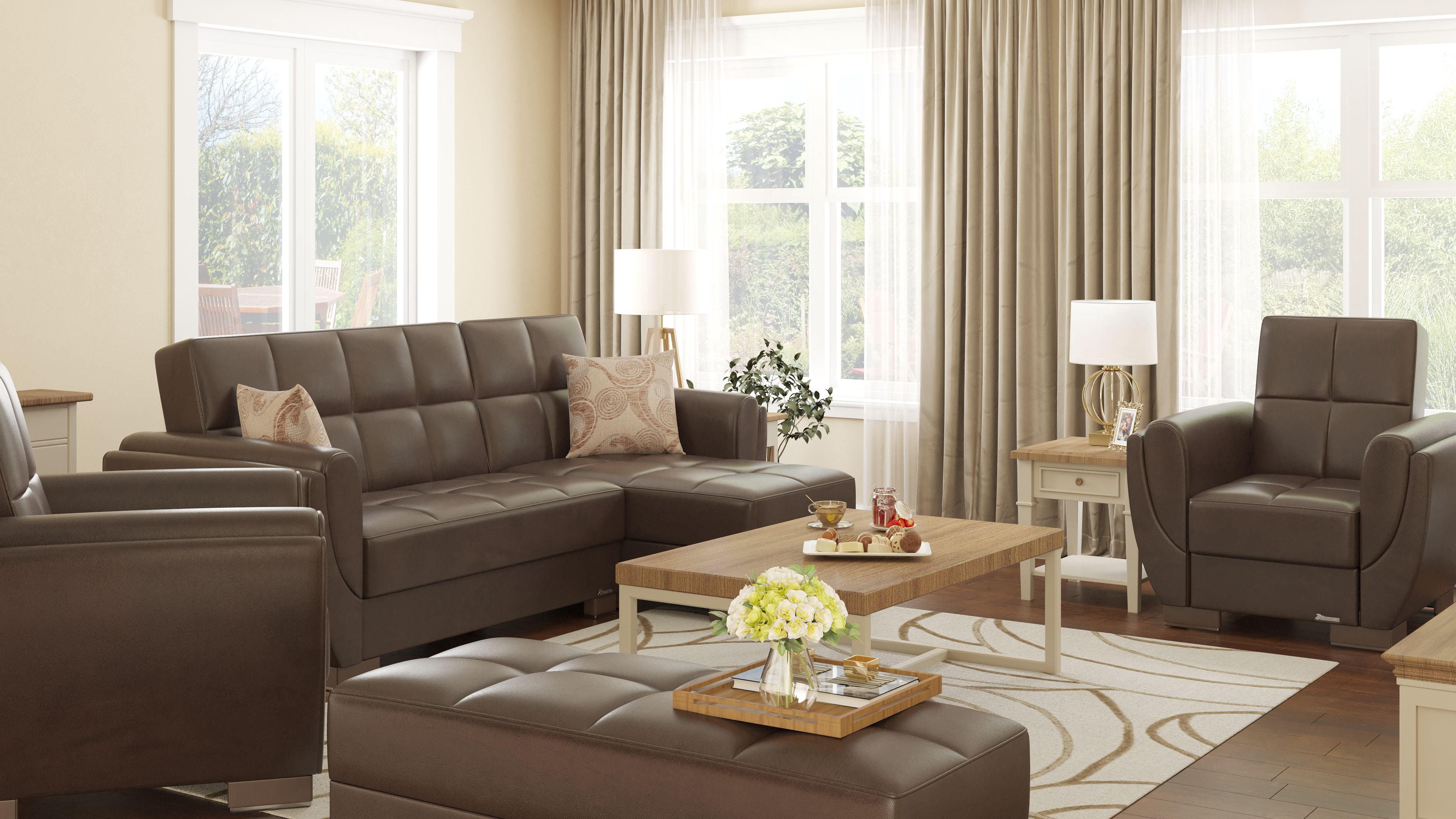 Ottomanson Origins Air Modern Convertible L-Shaped Sectional Sofa, Brown Color Leatherette
