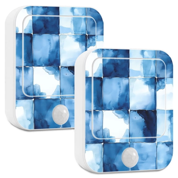 Yayeee LED Night Lights with Motion Detectors Auto Dusk to Dawn Light Sensors, 2 Pack, Blue Pattern