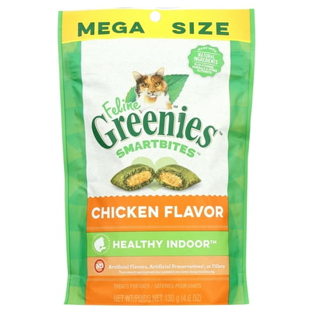 FELINE GREENIES SMARTBITES HEALTHY INDOOR Natural Treats for Cats, Chicken Flavor, 4.6 oz. Pouch