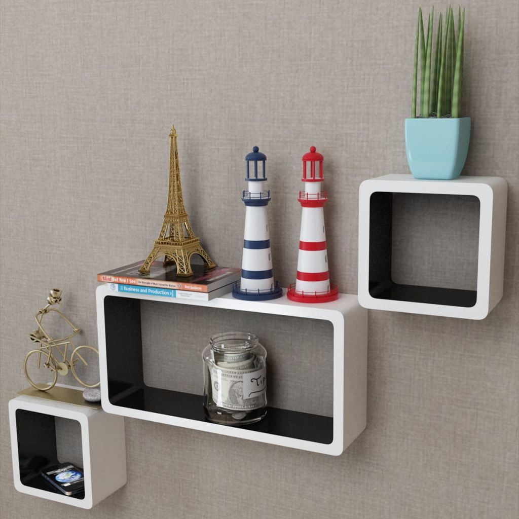 Kepooman Home Office MDF Floating Wall Display Shelf for Book/DVD Storage, White & Black Kepooman Home Office MDF Floating Wall Display Shelf for Book/DVD Storage, White & Black