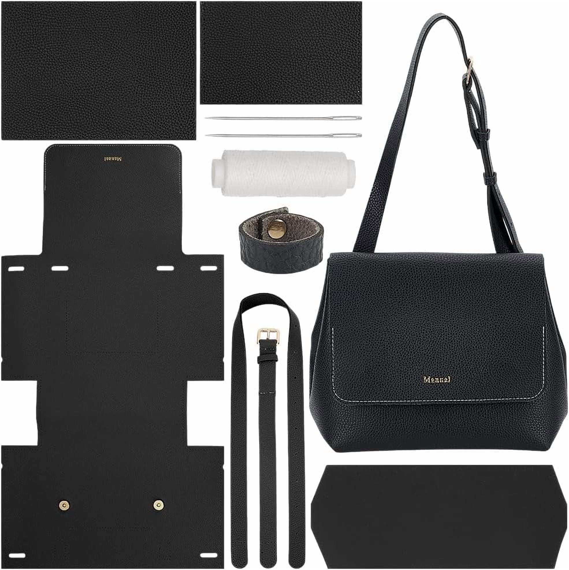 Colorful DIY Imitation Leather Shoulder Bag Sewing Set Women's Crossbody Handbag Making Kits Imitation Leather Handmade Satchel Handbag Making Kit for Handmade Craft Bag Making Accessories White