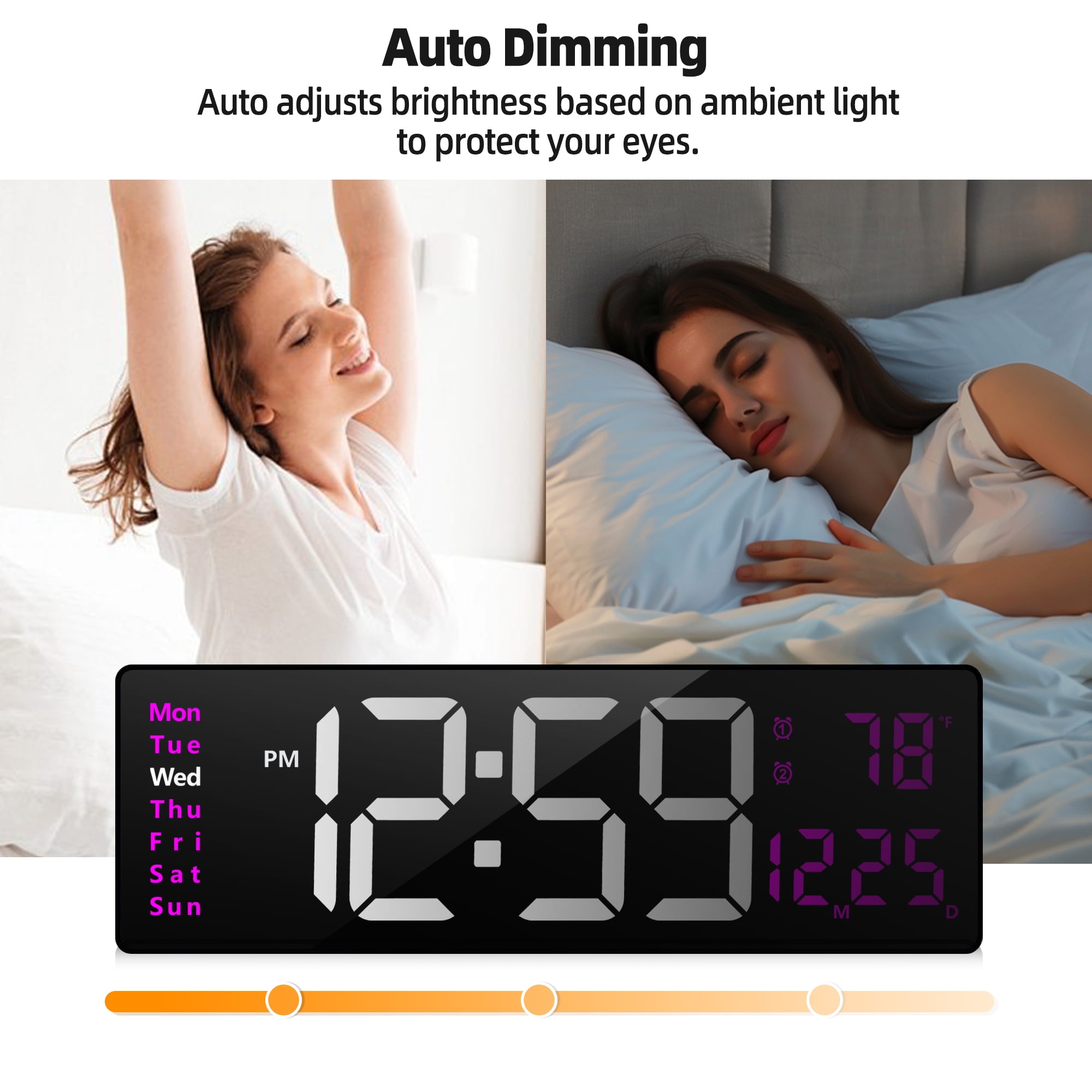 16-inch Large Display Wall Clock with Remote Control, 2 Alarms, Automatic DST, Temperature, Memory Battery for Living Room, Bedroom, Gift for Christmas,Mother's Day, Father's Day